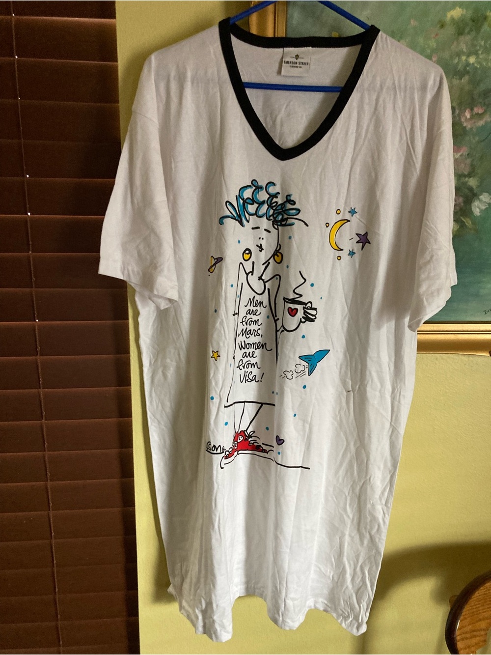 Women’s White Graphic V-Neck Nightshirt with Black Trim